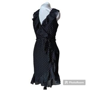 Black house white market black and white wrap ruffle polkadot dress size 10